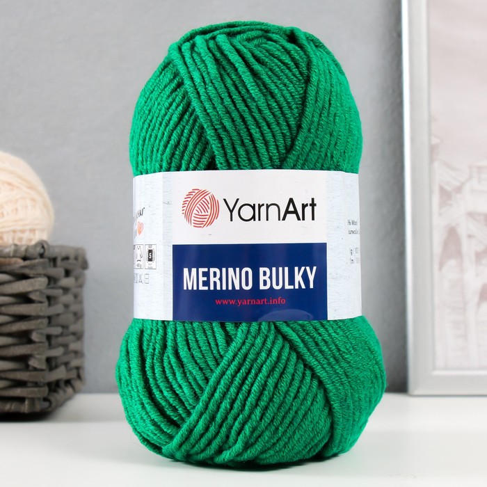 

Пряжа Merino bulky 25% шерсть 75% акрил 100м/100гр (338 изумруд), Зеленый