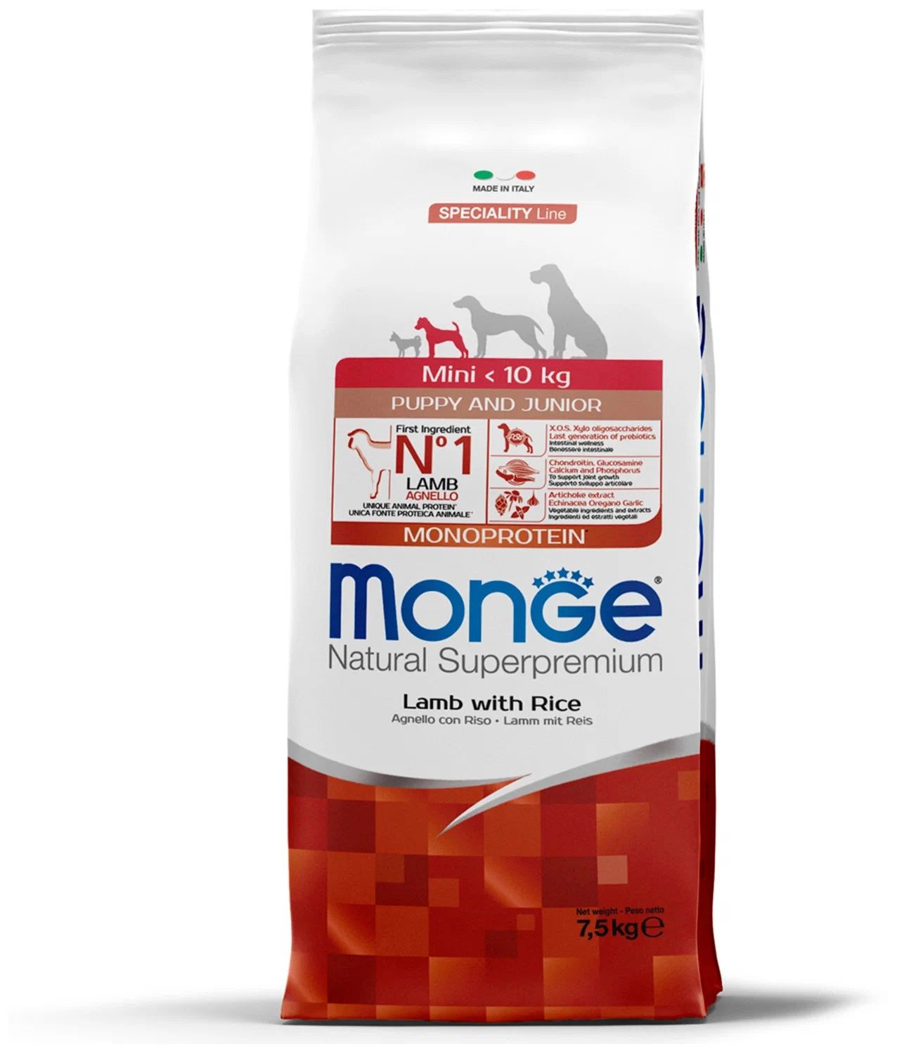 

Сухой корм для щенков MONGE SPECIALITY MONOPROTEIN ягненок и рис, для малых пород, 7,5 кг