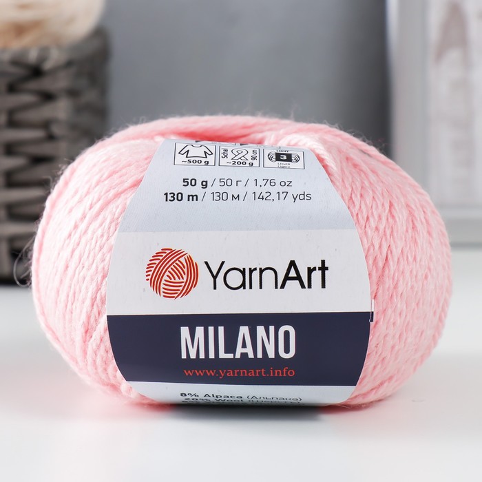 

Пряжа Milano 8%альпака, 20%шерсть, 8%вискоза, 64%акрил 130м/50гр (859 розовый)