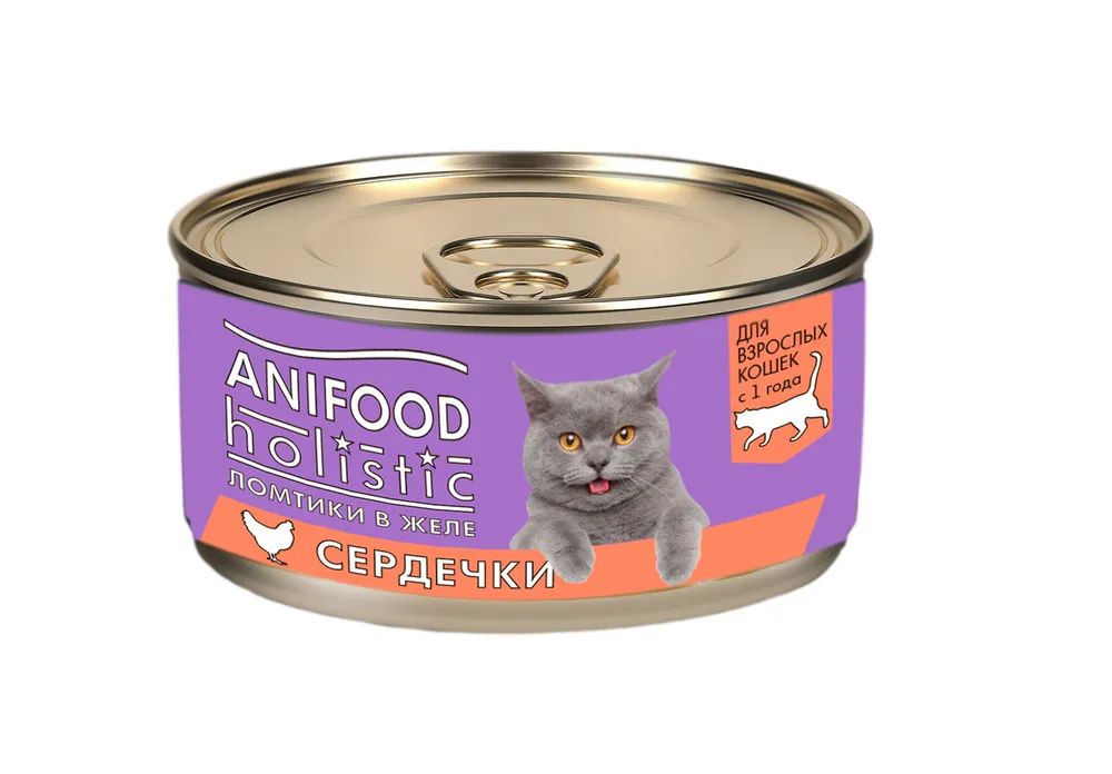 

Консервы для кошек ANIFOOD HOLISTIC ломтики в желе с сердечками, 100г, для взрослых кошек