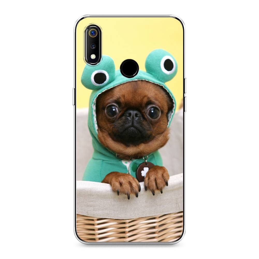

Чехол на Realme 3 "Собачка в шапке лягушки", Коричневый;желтый;голубой, 251050-1