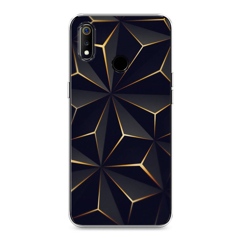 

Чехол на Realme 3 "Черные полигоны", Золотистый;черный, 251050-3