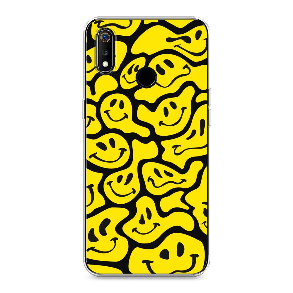 

Чехол на Realme 3 "Расплывчатые смайлики желтые", Черный;желтый, 251050-6