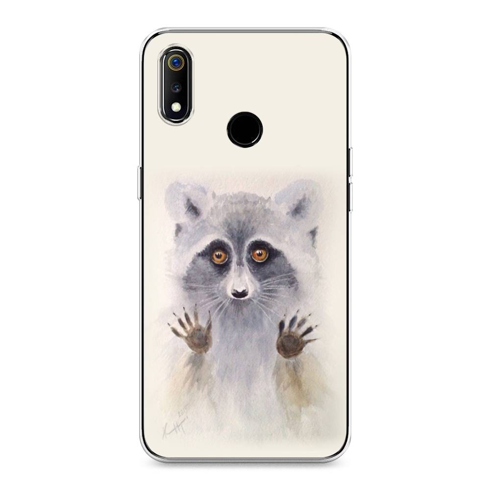 

Чехол на Realme 3 "Енот за стеклом", Бежевый;серый, 251050-4