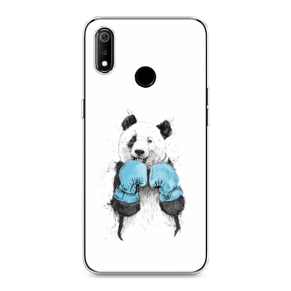 

Чехол на Realme 3 "Панда боксер", Голубой;белый;серый, 251050-1
