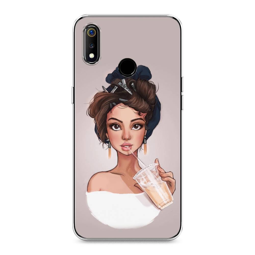 

Чехол на Realme 3 "Девушка с фраппе", Серый, 251050-6