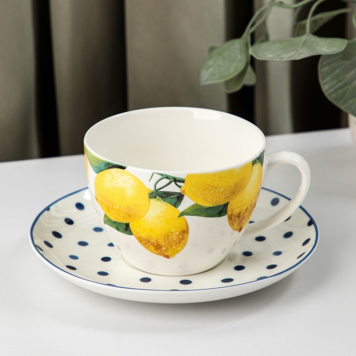 фото Чайная пара доляна «лимон», чашка 250 мл, блюдце d=15 см