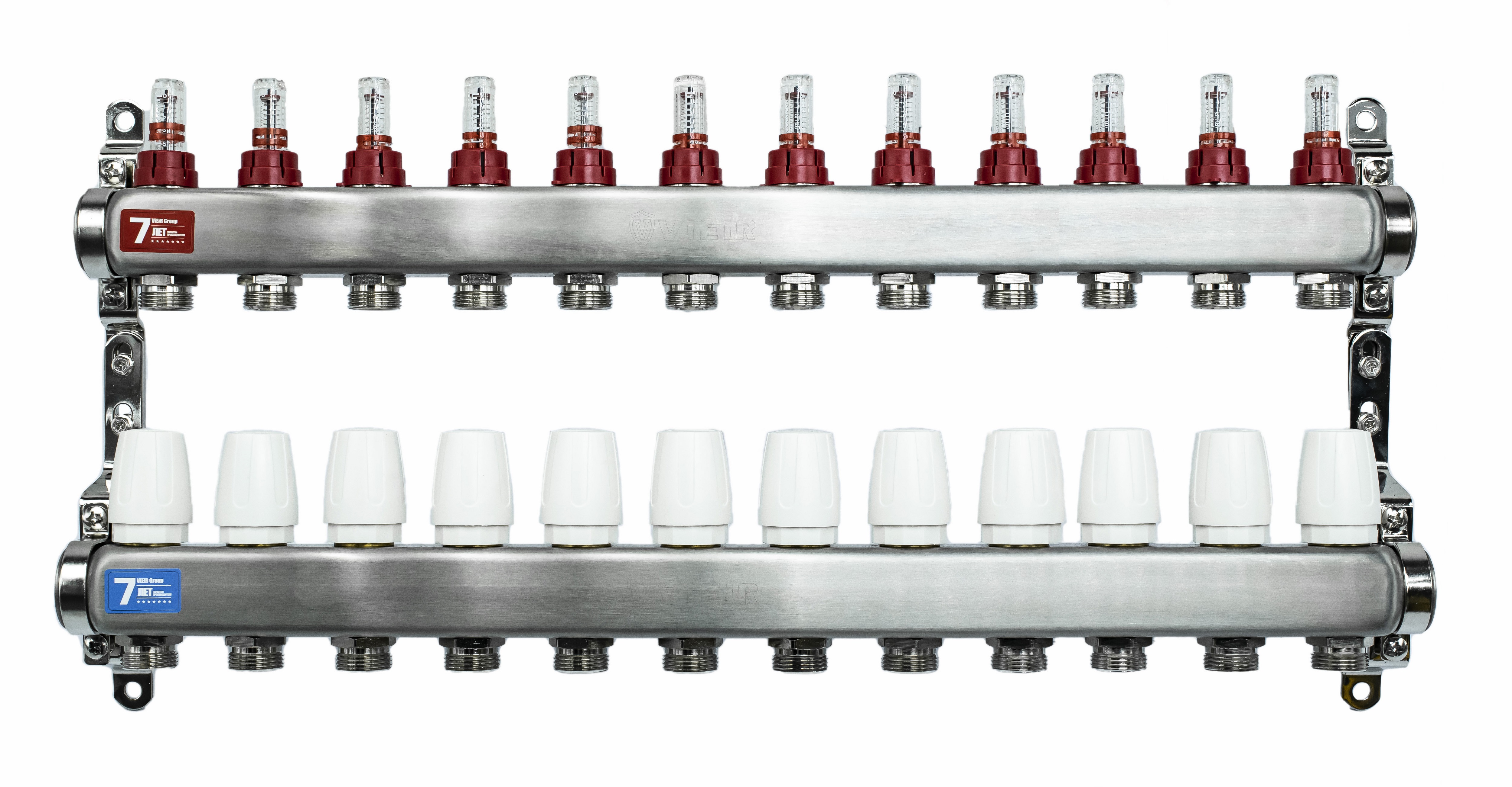 фото Коллектор теплого пола 12 выходов с расходомерами 1"x3/4" vieir