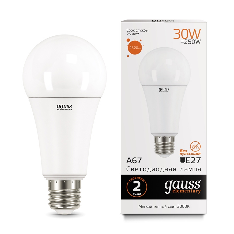 

Лампа Gauss Elementary LED A67 30W E27 3000K (73219 ) Gauss 1406597