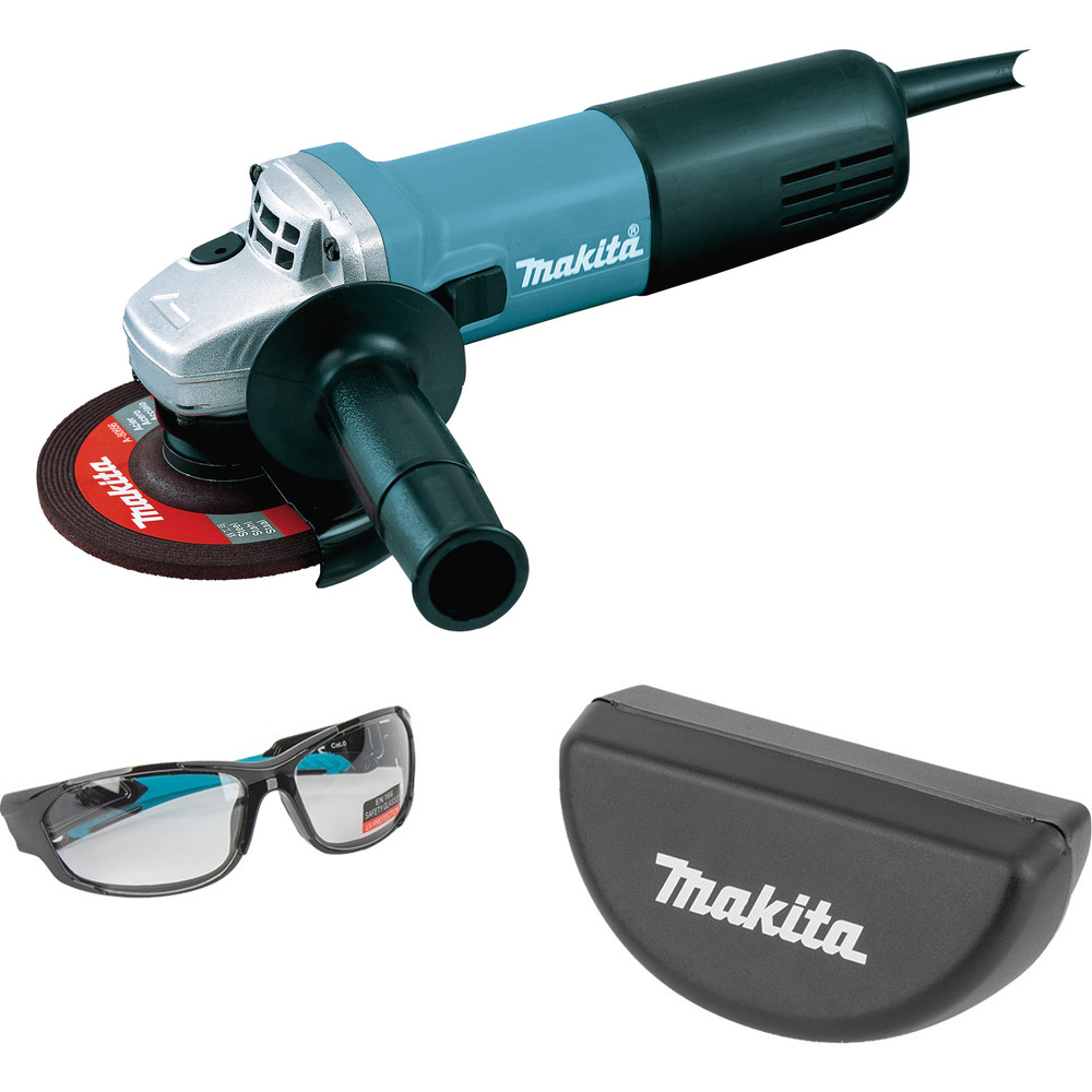 фото Угловая шлифовальная машина и защитные очки makita kit023