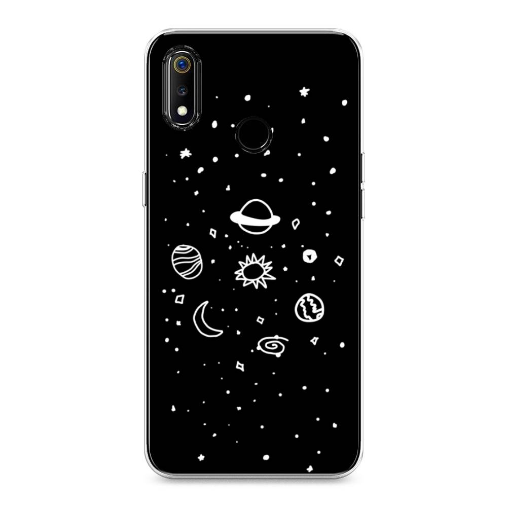 

Чехол на Realme 3 "Дудл солнечной системы", Бежевый;серый, 251050-2