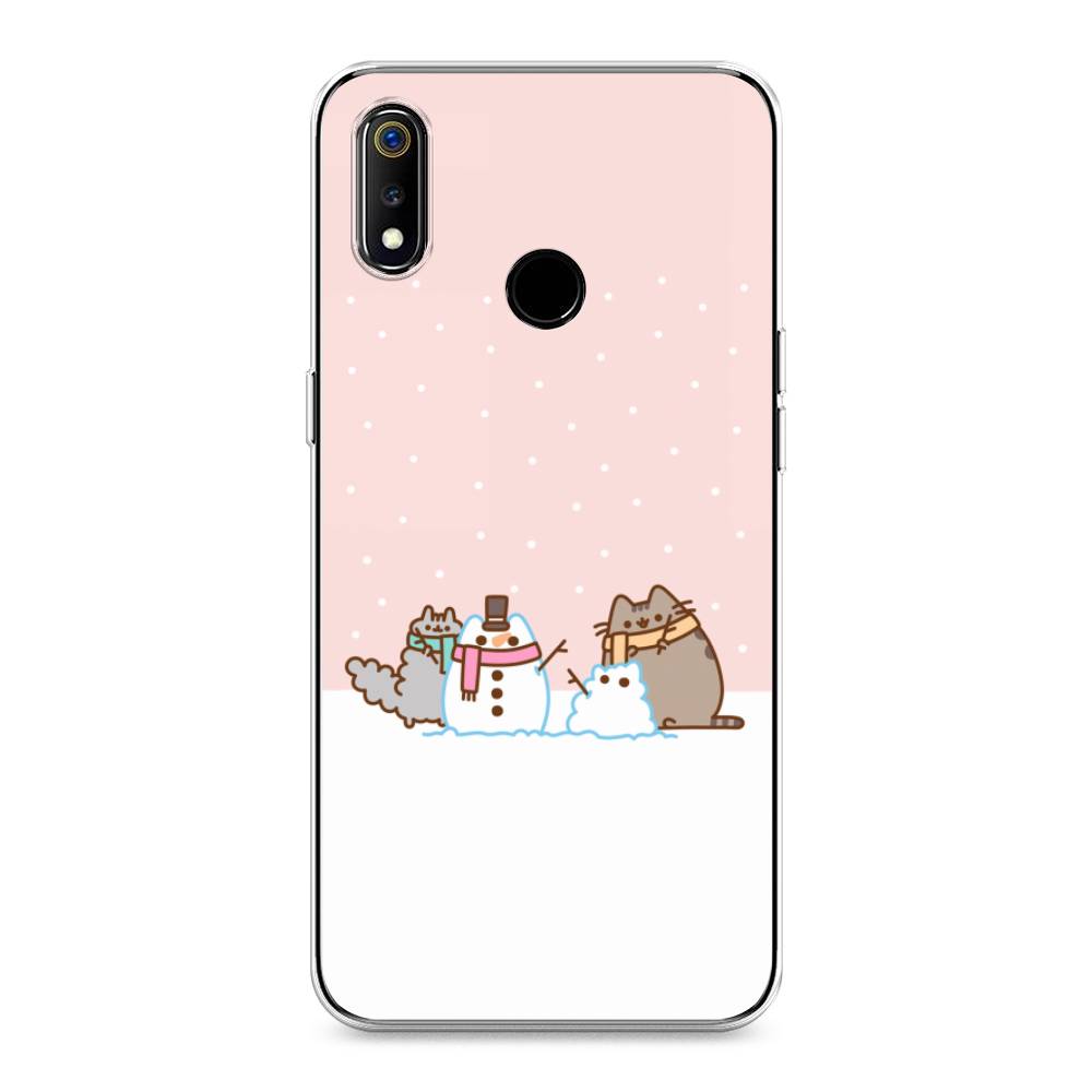 

Чехол на Realme 3 "Котики в снегу", Розовый;белый;серый, 251050-5