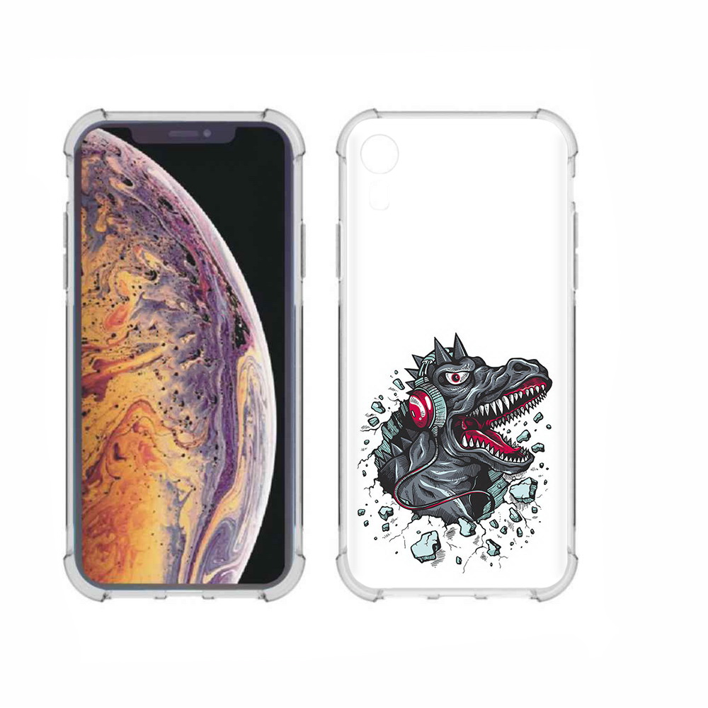 

Чехол MyPads Tocco для Apple iPhone XR Нарисованный динозавр в наушниках, Прозрачный, Tocco