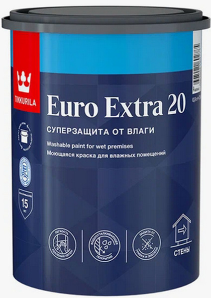 

TIKKURILA Euro Extra 20 base A краска моющаяся для влажных помещений (0,9л), Белый, TIKKURILA Euro Extra 20 base A краска моющаяся для влажных помещений (0,9л)