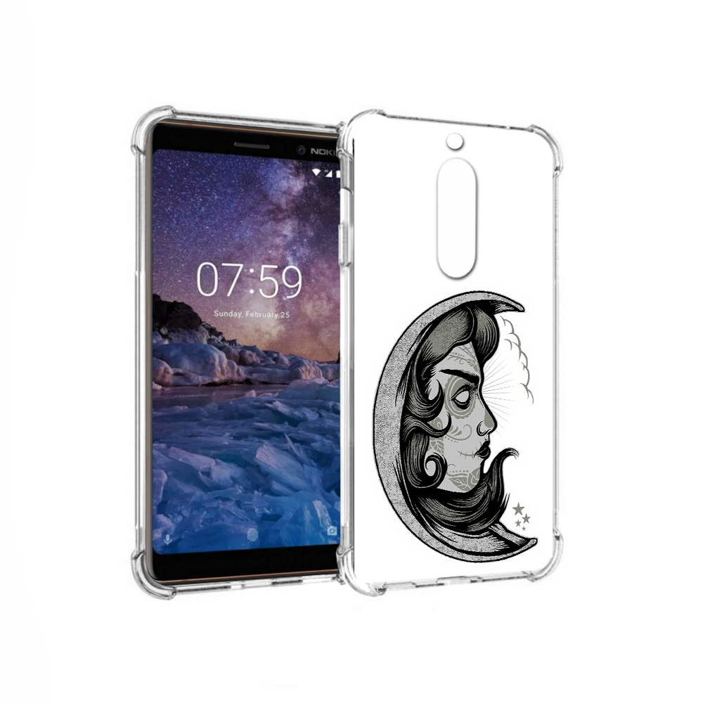

Чехол MyPads Tocco для Nokia 7 черно белая луна с лицом (PT95887.123.680), Прозрачный, Tocco
