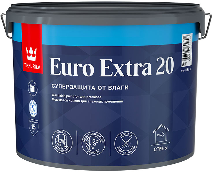 

TIKKURILA Euro Extra 20 base A краска моющаяся для влажных помещений (9л), Белый, TIKKURILA Euro Extra 20 base A краска моющаяся для влажных помещений (9л)