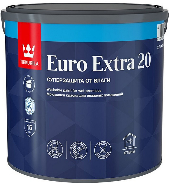 

TIKKURILA Euro Extra 20 base С под колеровку краска моющаяся для влажных помещений (2,7л), Белый, TIKKURILA Euro Extra 20 base С под колеровку краска моющаяся для влажных помещений (2,7л)