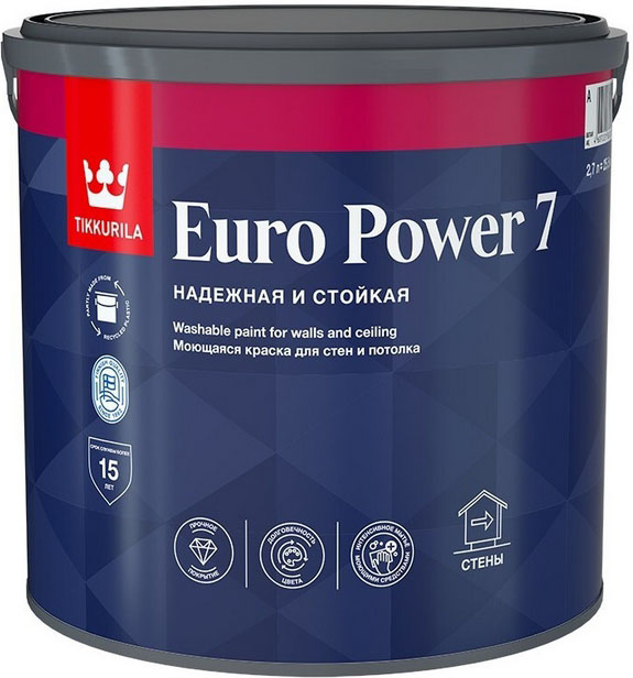 TIKKURILA Euro Power 7 base A краска моющаяся для стен и потолка 27л 3238₽