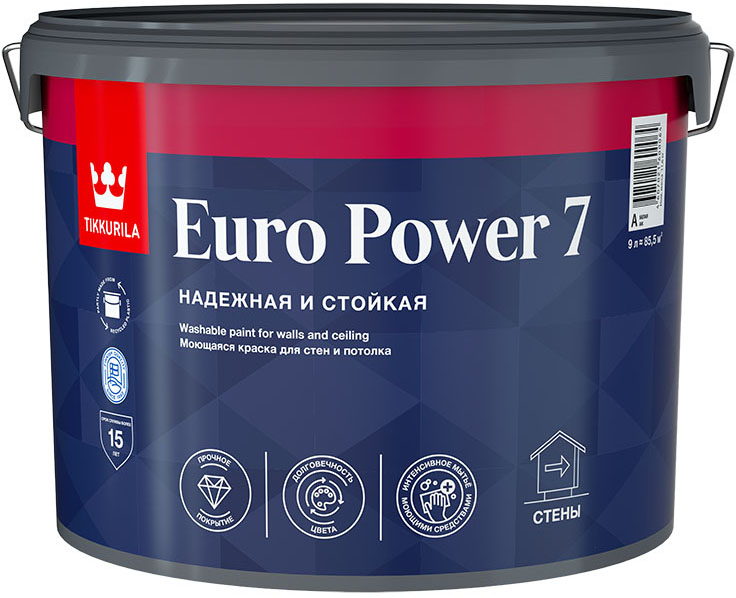 TIKKURILA Euro Power 7 base C под колеровку краска моющаяся для стен и потолка (9л)