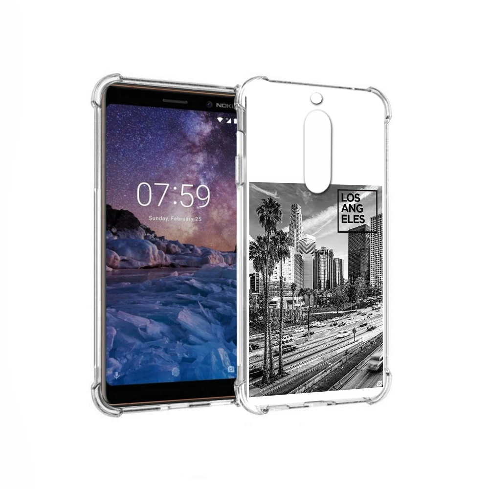 

Чехол MyPads Tocco для Nokia 7 черно белый лос анджелес (PT95887.123.685), Прозрачный, Tocco
