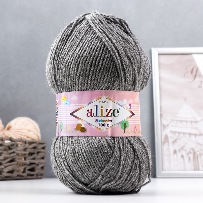 

Пряжа Alize Sekerim Baby 100% акрил 320м/100гр 197 темно-сер.меланж, Серый