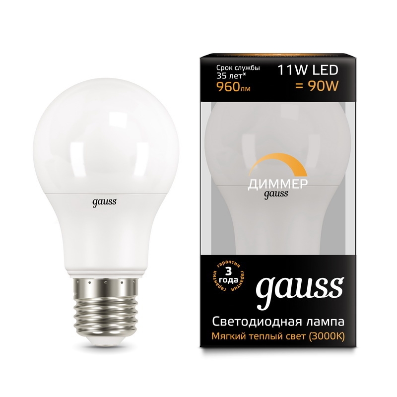 

Лампа Gauss LED A60-dim E27 11W 3000К диммируемая 102502111-D Gauss 1409613