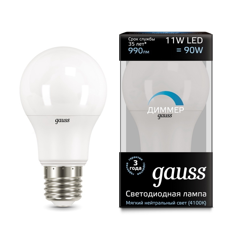 

Лампа Gauss LED A60-dim E27 11W 4100К диммируемая 1/10/50 (102502211-D) Gauss 1404187