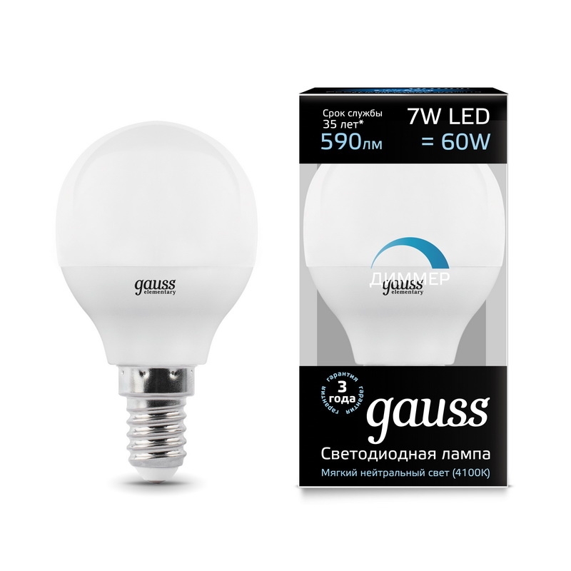 

Лампа Gauss LED Globe-dim E14 7W 4100К диммируемая 105101207-D Gauss 1409611