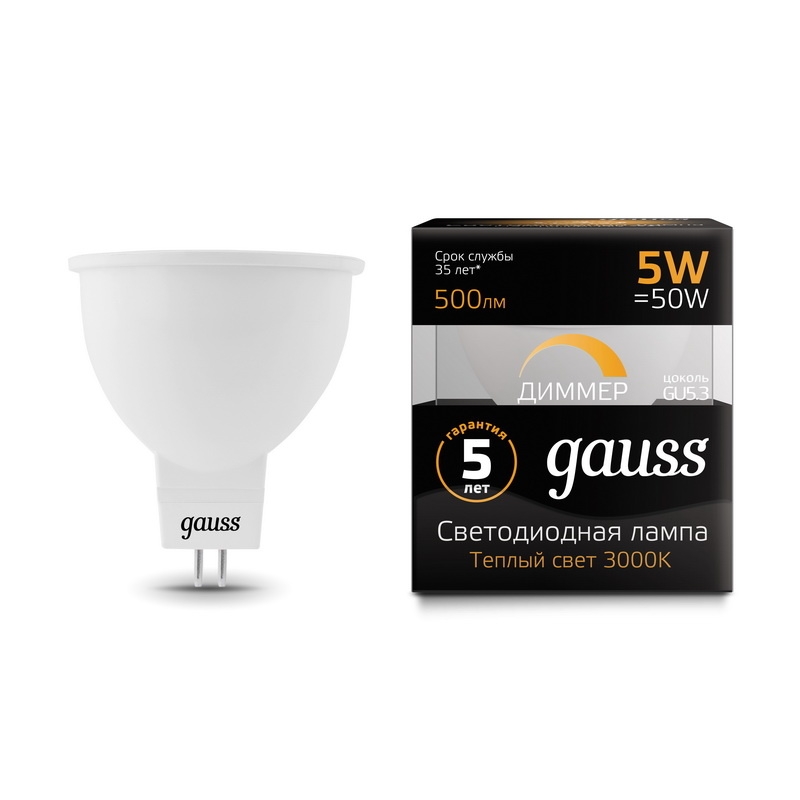 

Лампа Gauss LED MR16 GU5.3-dim 5W 3000K диммируемая (101505105-D) Gauss 1388003