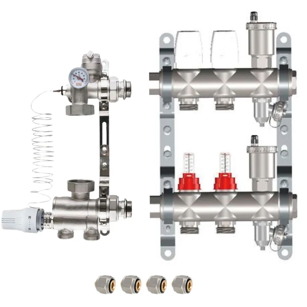 фото Комплект для водяного теплого пола до 50 кв/м,3 контура (коллектор+узел+евроконусы) vieir