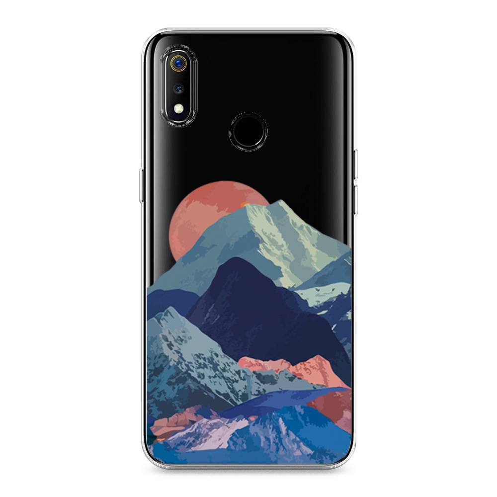 

Чехол на Realme 3 "Закат в снежных горах", Красный;серый;голубой, 251050-2