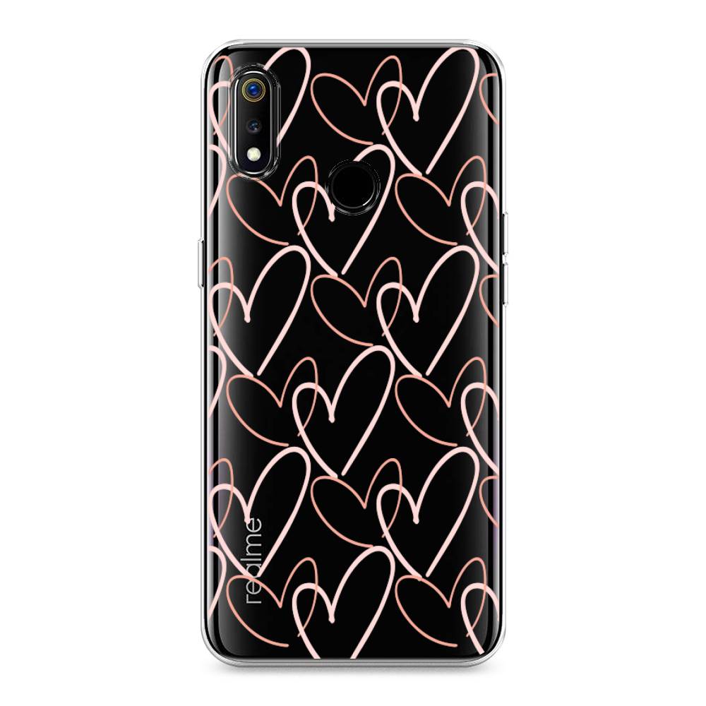 

Чехол на Realme 3 "Узор из сердечек", Розовый;бежевый, 251050-6
