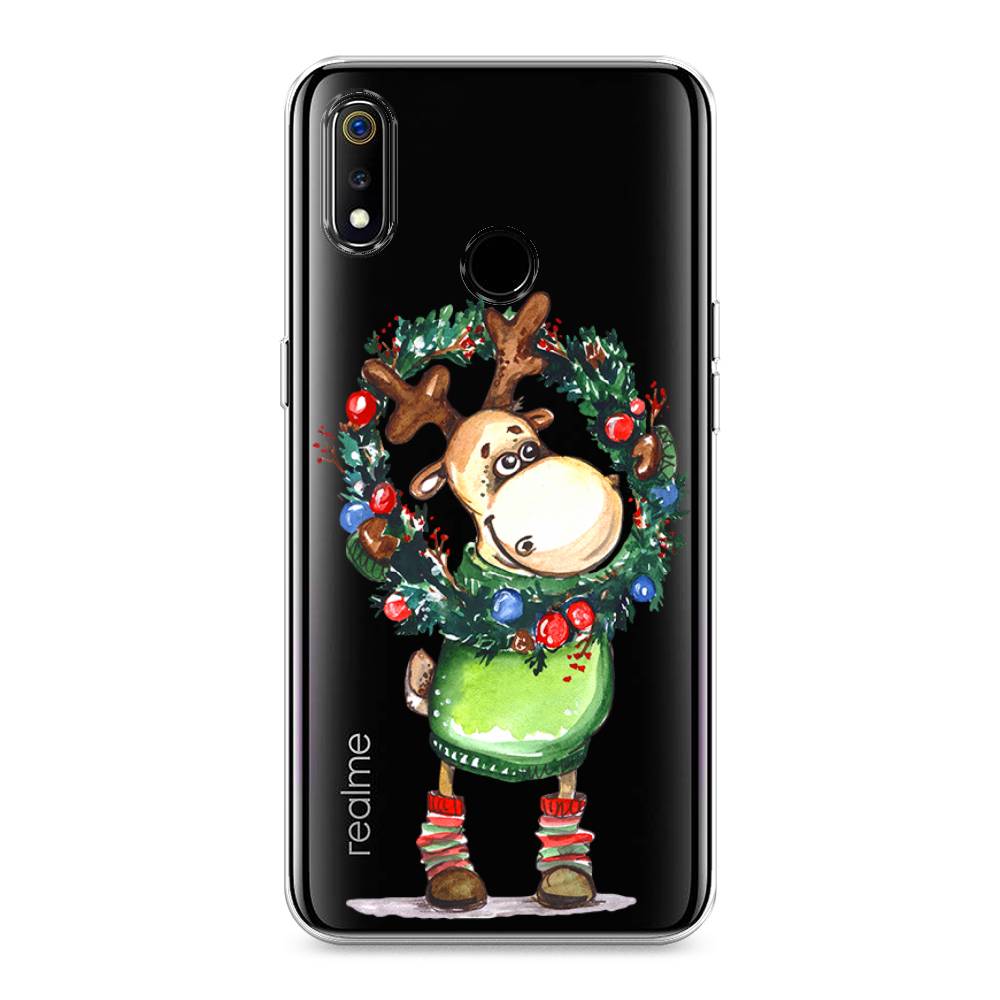 

Чехол на Realme 3 "Олень с новогодним венком", 251050-4