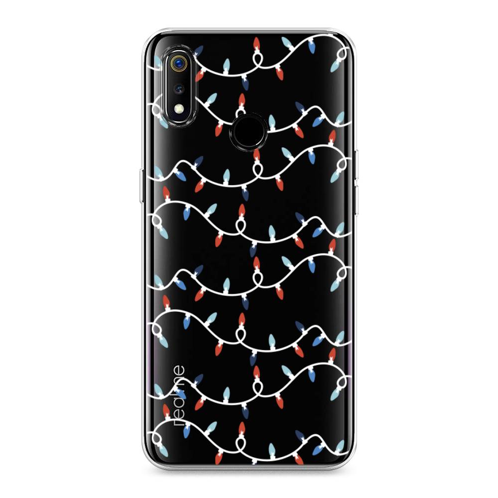 

Чехол на Realme 3 "Разноцветная гирлянда", Белый;красный;синий, 251050-5