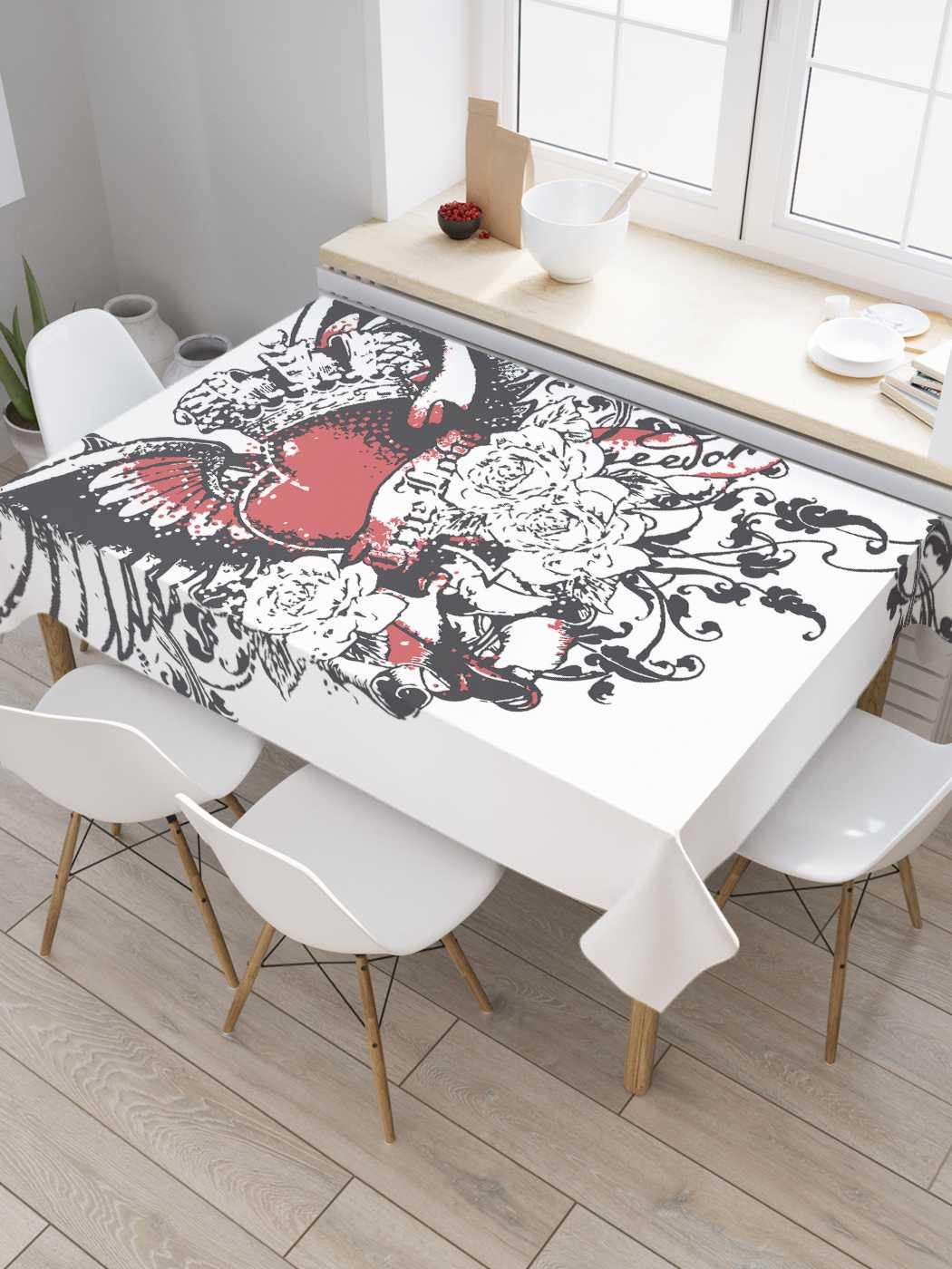 

Скатерть прямоугольная JoyArty "Сердце с крыльями" из сатена, 180x145 см, Белый, Сердце с крыльями