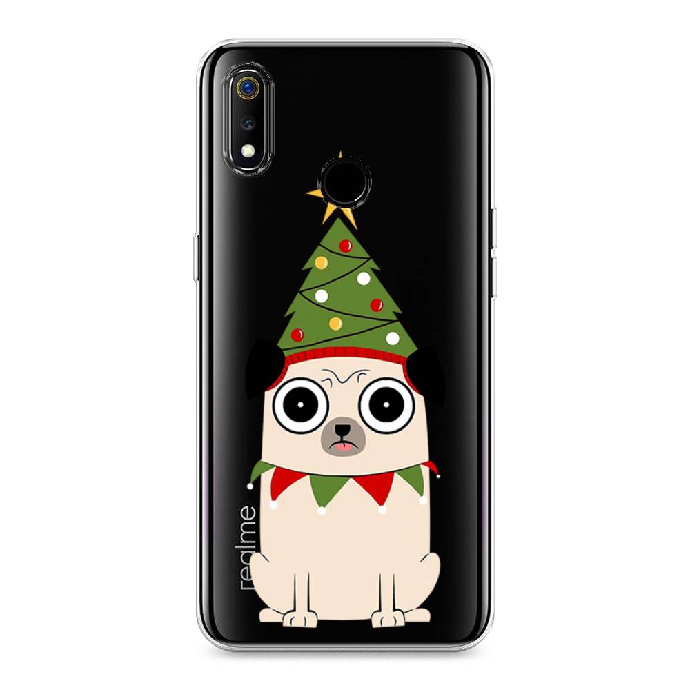 

Чехол на Realme 3 "Собачка с ёлочкой", Бежевый;красный;зеленый, 251050-1