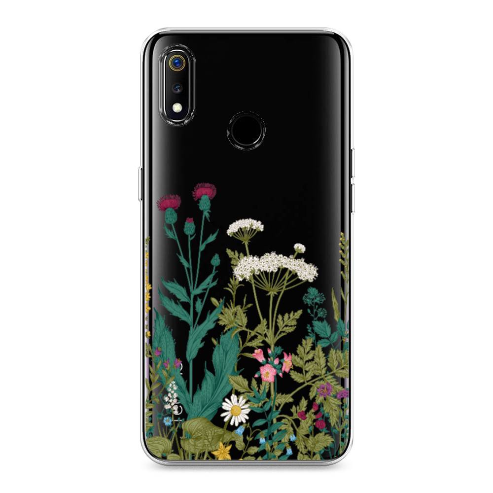 

Чехол на Realme 3 "Дикие полевые цветы", Зеленый;розовый;белый, 251050-2