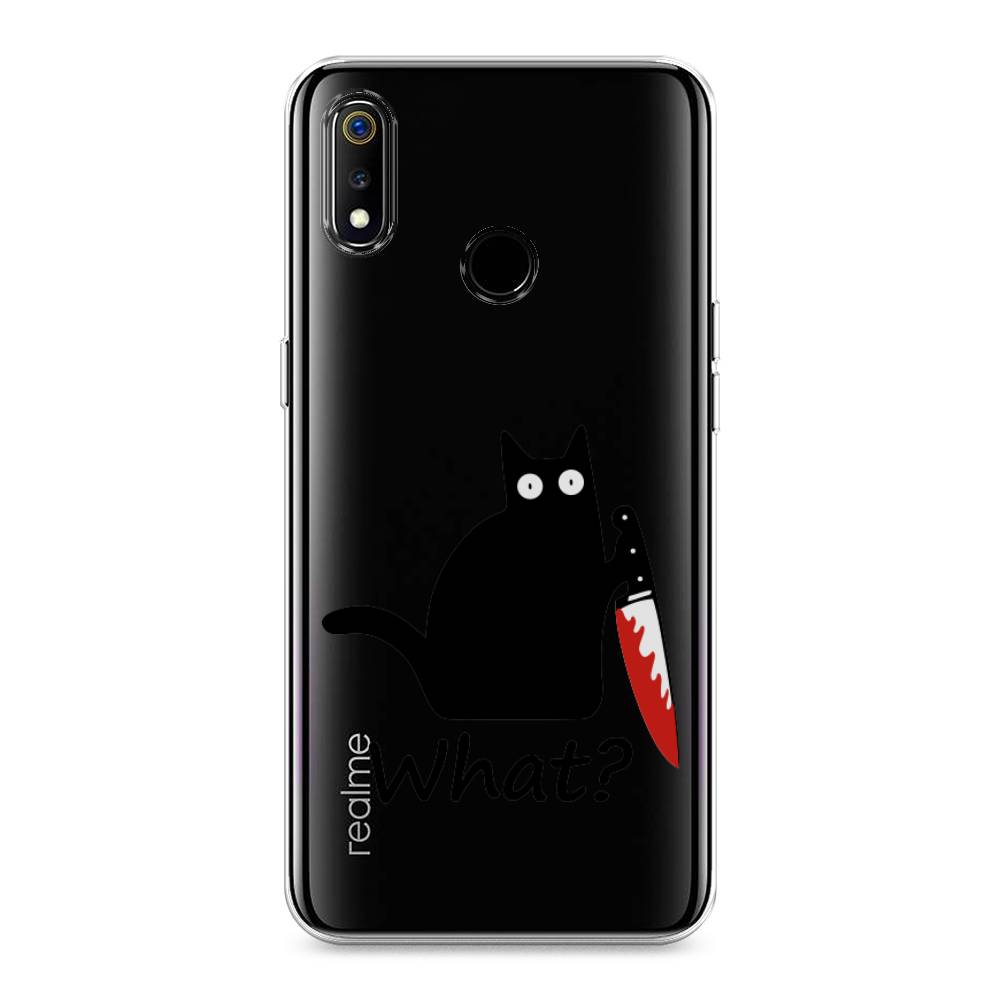 

Чехол на Realme 3 "Котик с ножом", Черный;красный, 251050-6