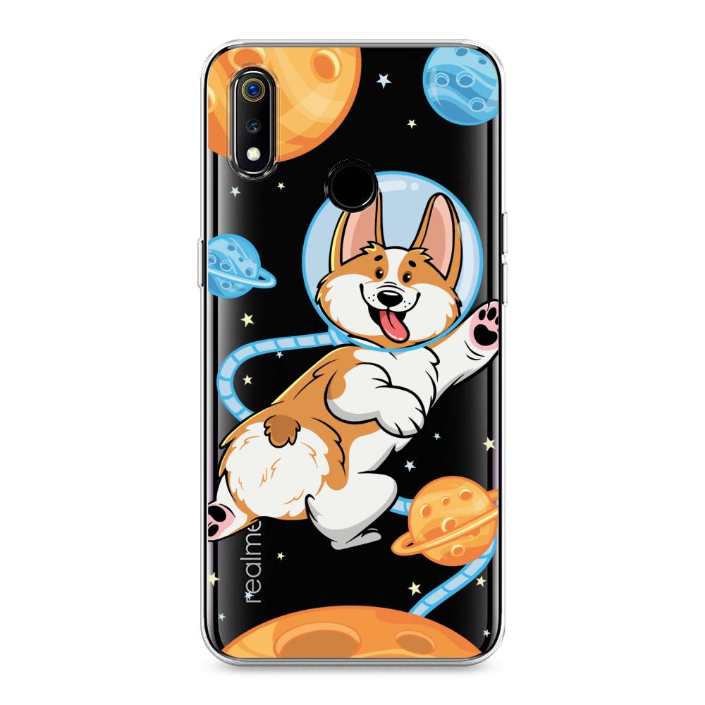 

Чехол на Realme 3 "Корги-космонавт", Голубой;бежевый;белый, 251050-1
