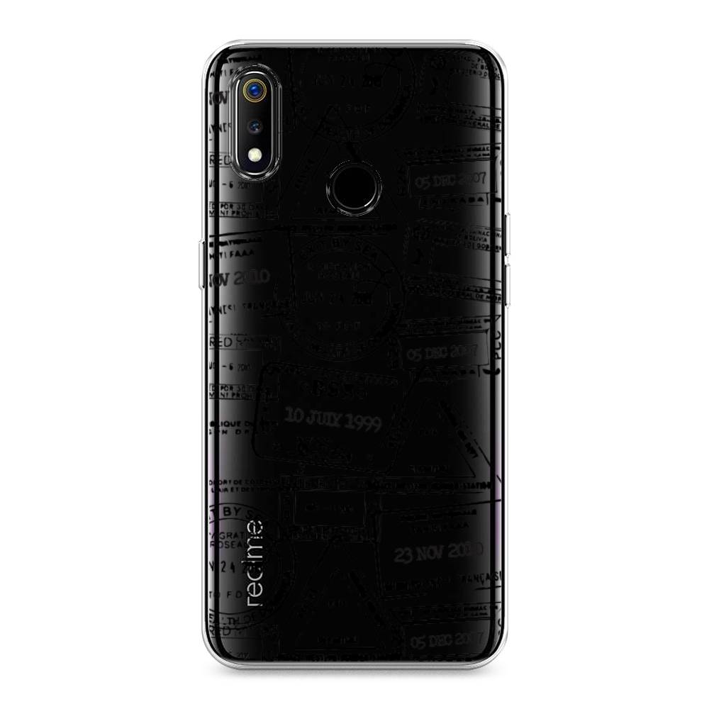 

Чехол на Realme 3 "Visa stamps 2", Белый;черный;серый, 251050-2