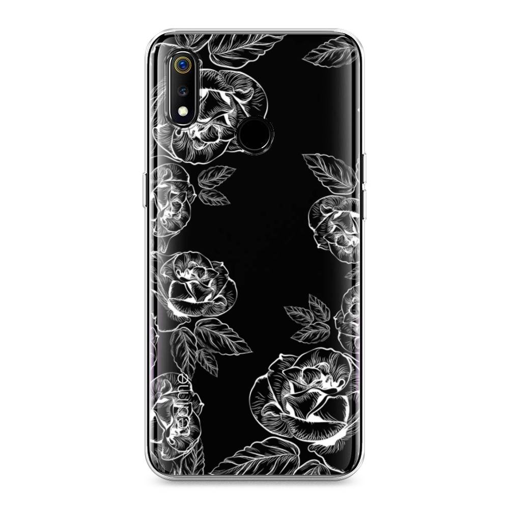 

Чехол на Realme 3 "Розы графика", Черный;серый, 251050-2