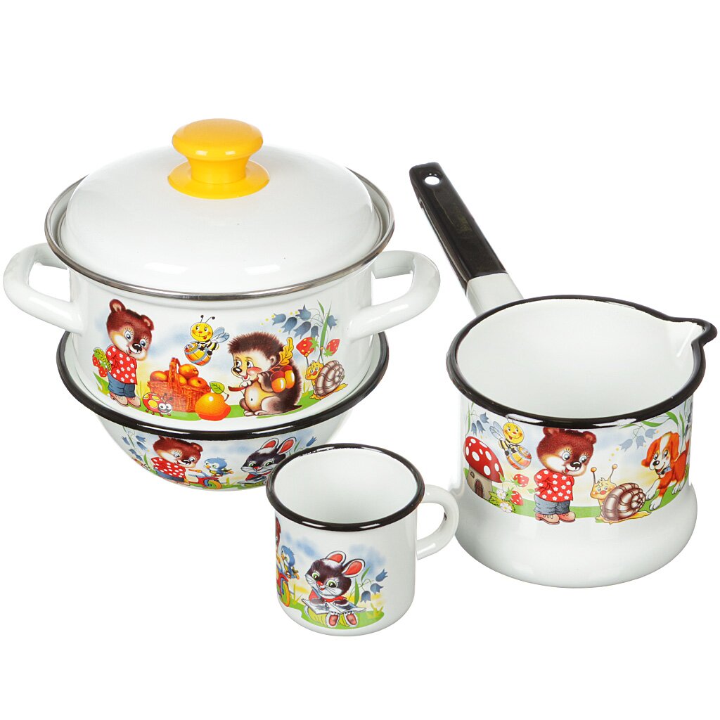 

Набор посуды 5 предметов кастрюля 1.5 л ковш 1 л кружка 0.25 л салатник 0.8 л КМЗ Улыбка, Белый