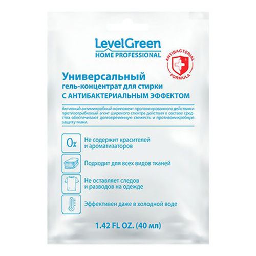 фото Гель-концентрат для стирки level green универсальный с антибактериальным эффектом 40 мл