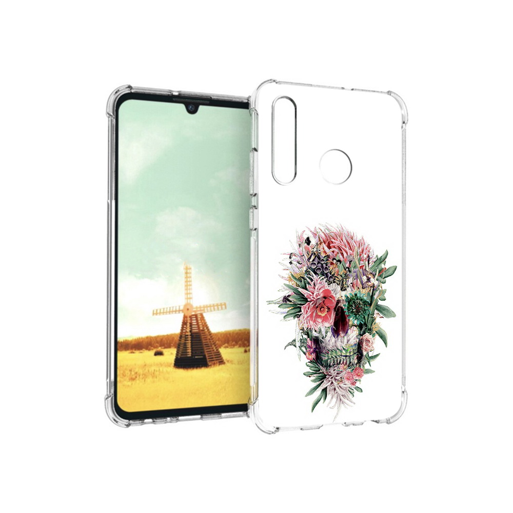 Чехол MyPads Tocco для Huawei P Smart+ череп из цветов