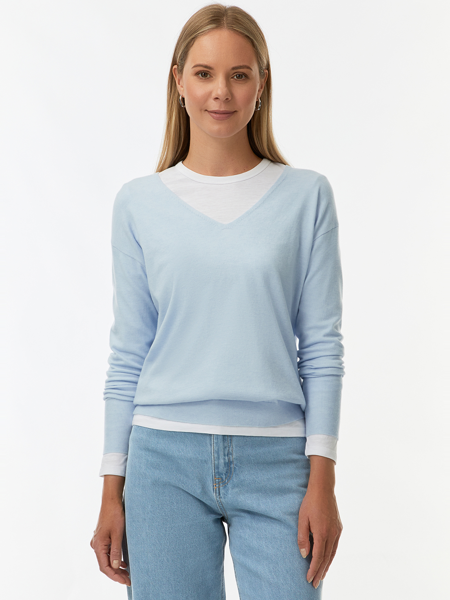 

Пуловер женский oodji 63812733 синий 2XL, 63812733