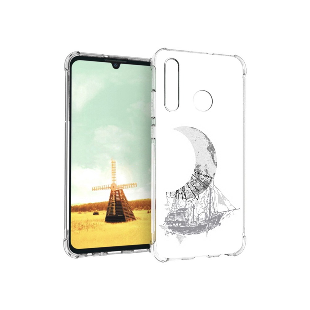 

Чехол MyPads Tocco для Huawei P Smart+ черно белый корабль полумесяц, Прозрачный, Tocco