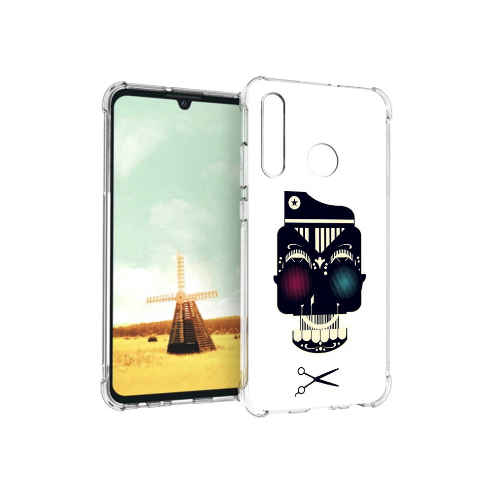

Чехол MyPads Tocco для Huawei P Smart+ черно белый скелет с яркими глазами, Прозрачный, Tocco