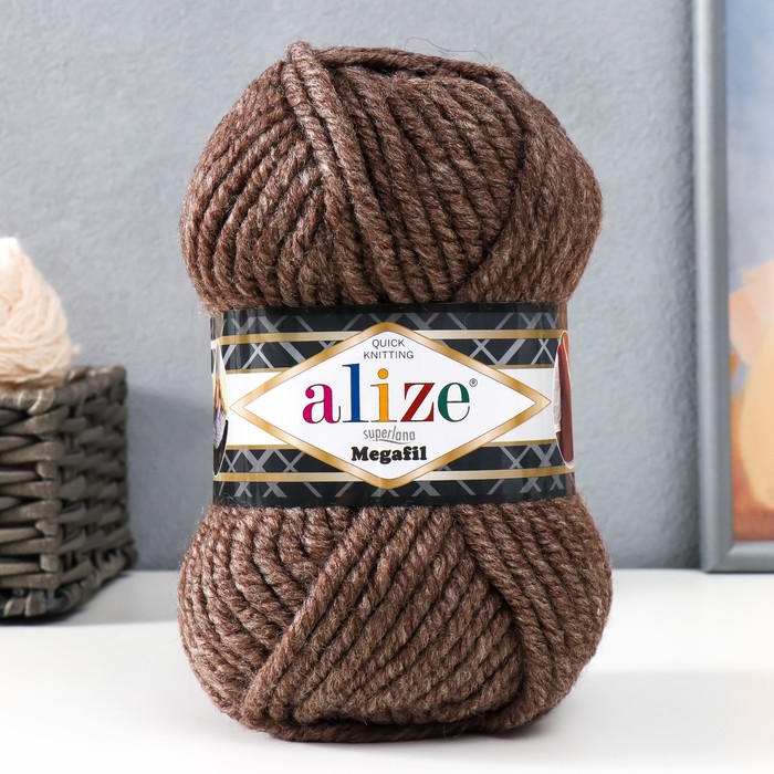 

Пряжа Alize Superlana megafil 25% шерсть, 75% акрил 55м/100 гр 240, Коричневый
