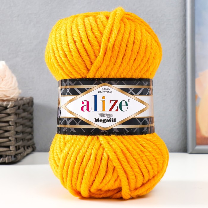 

Пряжа Alize Superlana megafil 25% шерсть, 75% акрил 55м/100 гр 488, Желтый