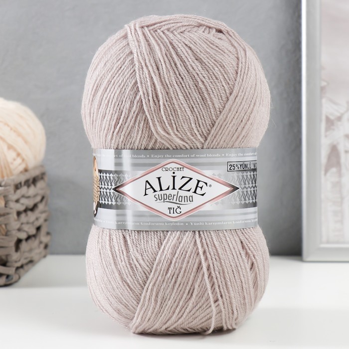 

Пряжа Alize Superlana tig 25% шерсть, 75% акрил 570м/100гр 652 пепельный, Серый